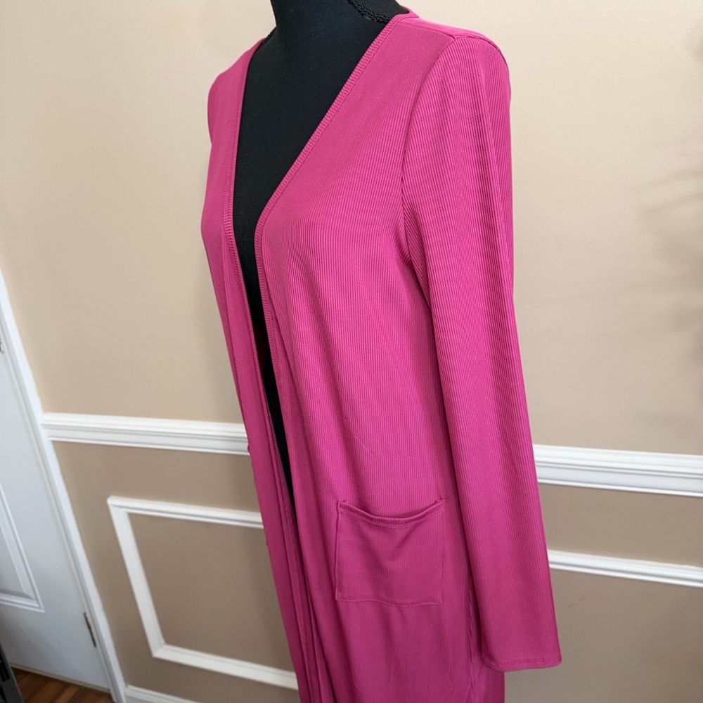 Kate & Mallory Ribbed Magenta Duster - Picture 3 of 12